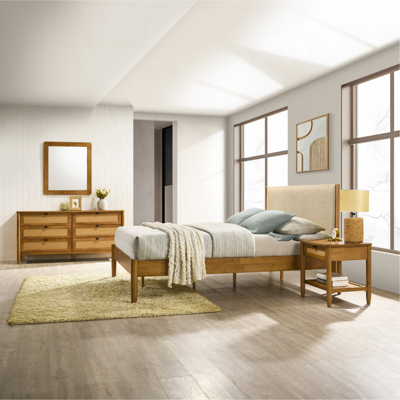 Ensemble de chambre à coucher en bois d'hévéa 4 pièces Vichy