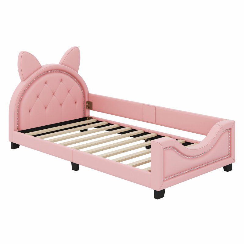 Lit de jour rembourré avec oreilles de carton en forme de tête de lit, Rose