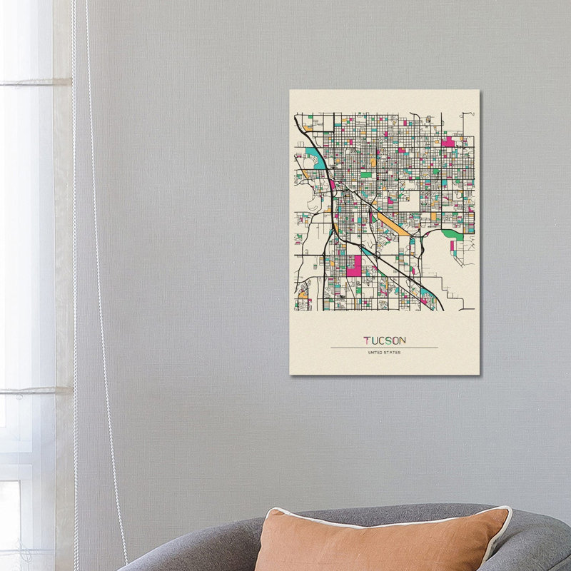 Tucson, Arizona Map by Ayse Deniz Akerman - Wrapped Canvas Gallery-Wrapped Canvas Giclée