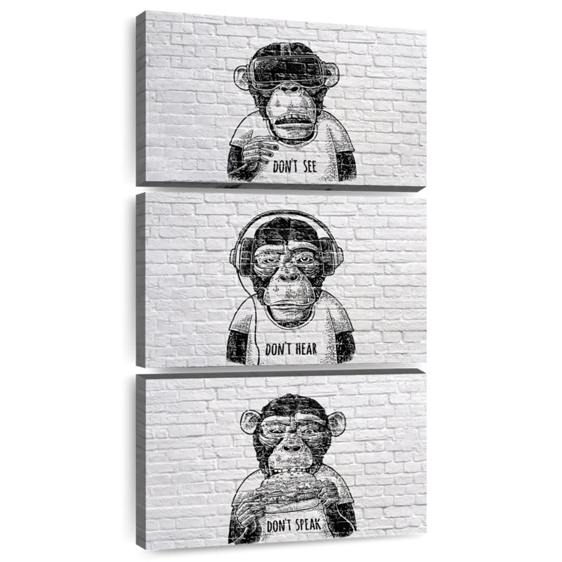 Three Wise Monkeys, ensemble de 3 pièces sur toile, H 62 po x l 30 po x P 1,25 po