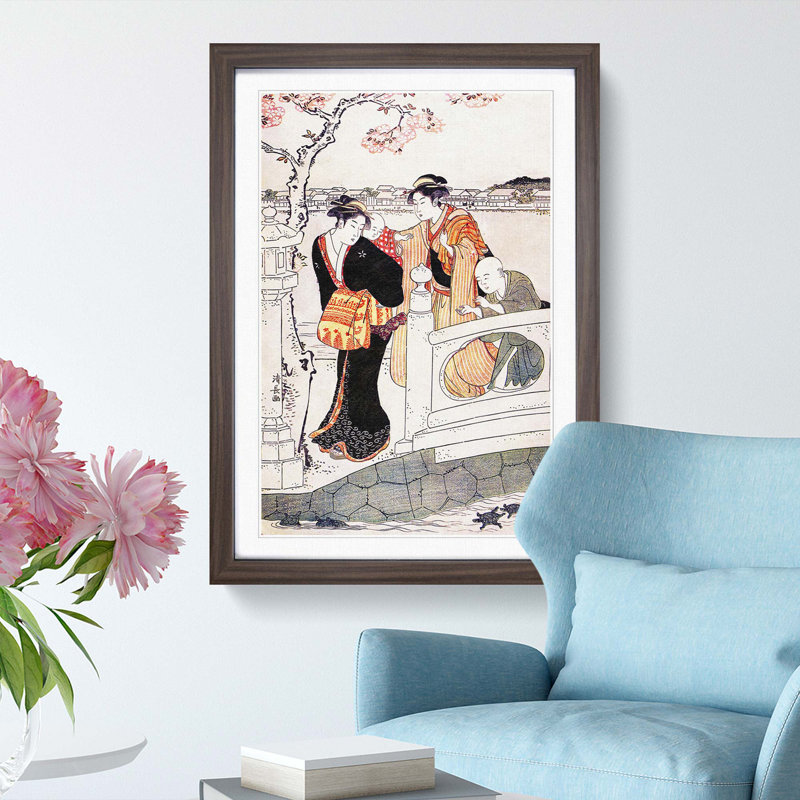 The Walk by Torii Kiyonaga - Picture Frame Painting Print, 65cm H x 48cm W x 2cm D, Walnut Framed