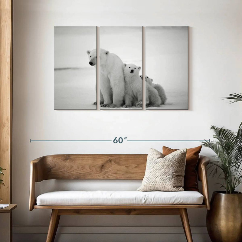 Polar Bear And Cubs, 28" H x 45" W