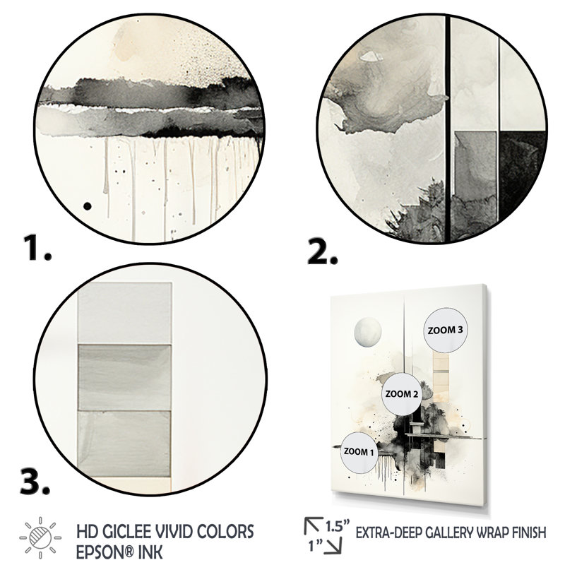 Monochre Mirage Lansdcape 2 - Paysage abstrait, art mural, Cadre flottant noir, H 32 po x l 24 po