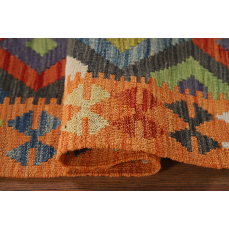 Tapis géométrique en laine à motif oriental kilim 3 x 4