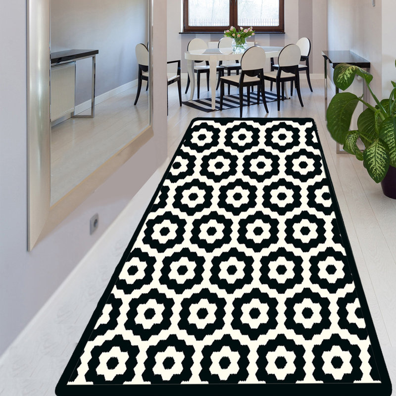 Tapis d'entrée de haute qualité, 4,9 x 9,8 pieds, noir et blanc | 100% polyester, hauteur des poils de 0,4 po, antibactérien, antidérapant, lavable à la machine | Parfait pour les salons et les entrées, conception durable et élégante