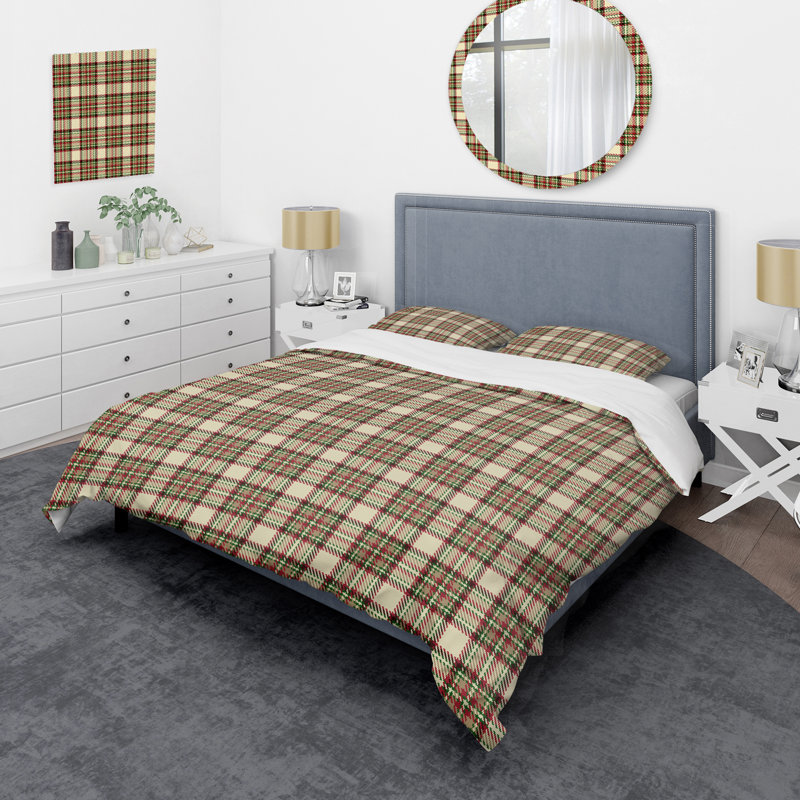 Tartan crème à carreaux - Ensemble de housse de couette abstrait - Microfibre de polyester
