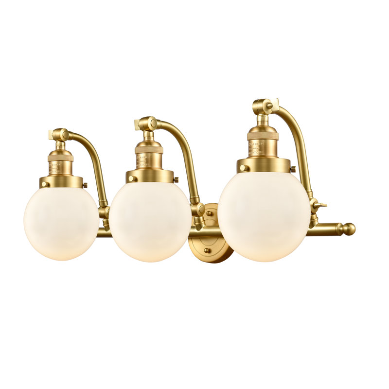 Éclairage de salle de bain à intensité variable 3 lumières Zarmayr, Boîtier blanc mat, Ampoule DEL 6 watts Vinage, Or satiné