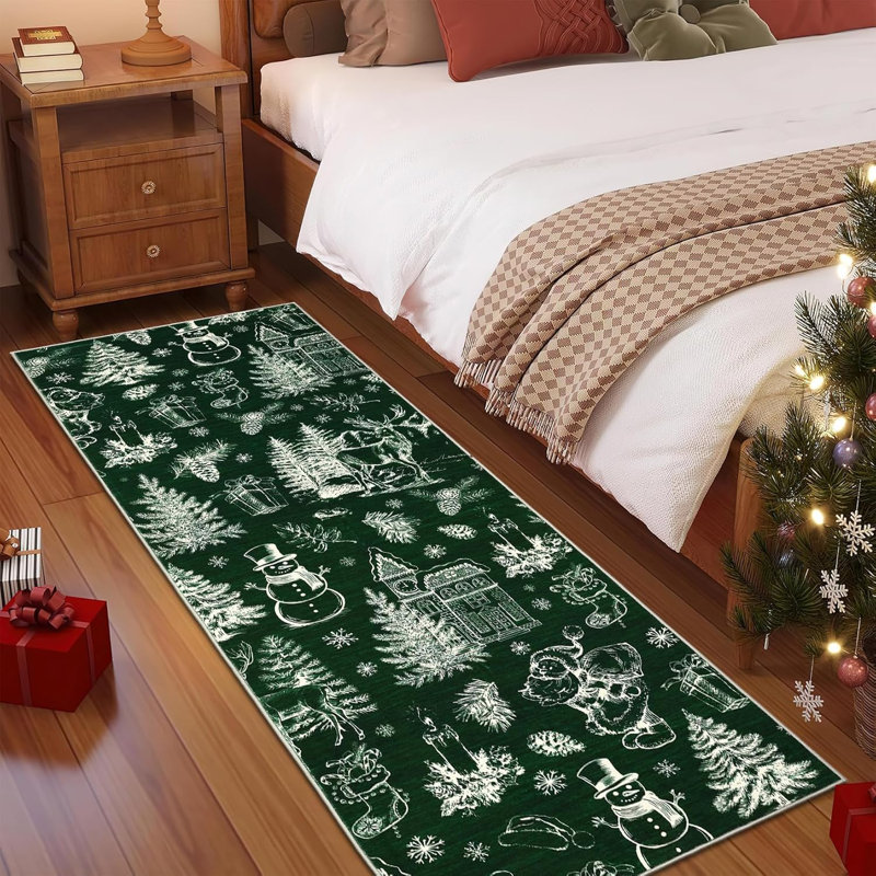 2x6 Christmas Runner Rug – Washable, Non-Slip, Low Pile, Soft Xmas Printed Carpet for Hallway, Bedside , Runner 2' x 6'