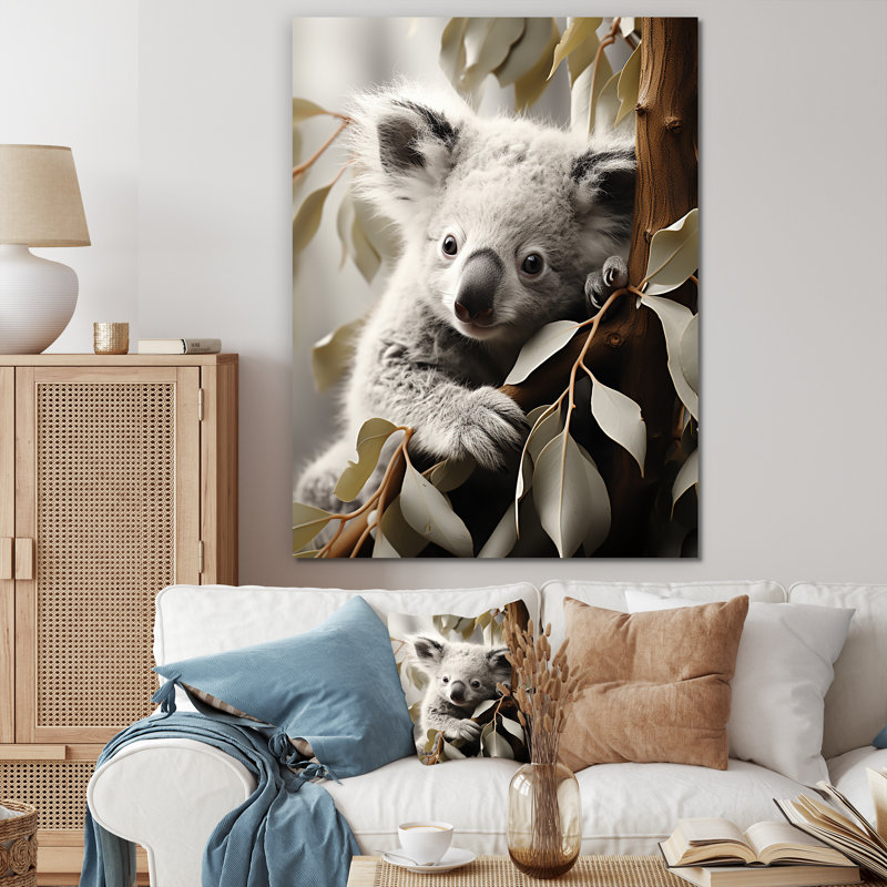 Art mural minimaliste, Koala aimant les arbres 3, Toile tendue, H 32 po x l 16 po x P 1 po