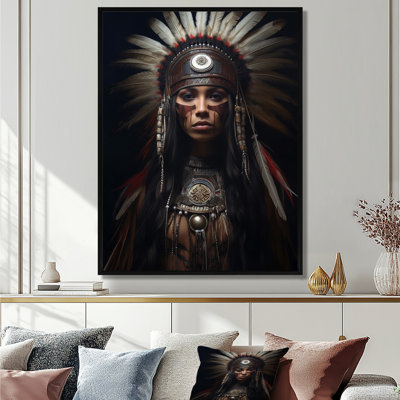 Tribal beauté avec coiffe de plumes traditionnelles - Art amérindien