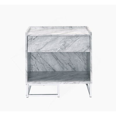 White Printed Faux Marble & Chrome Finish Accent Table