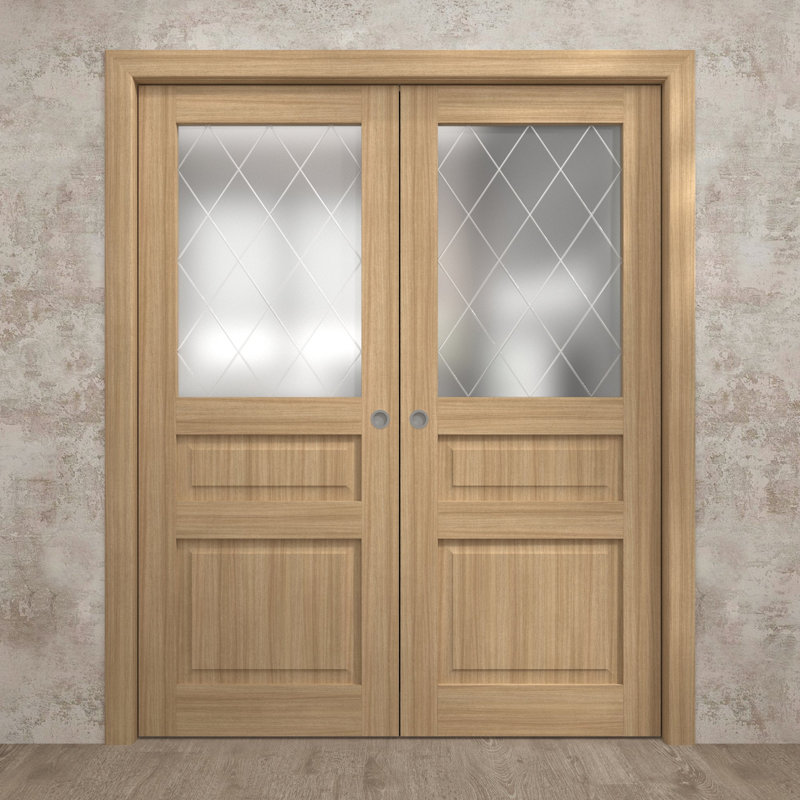 Portes coulissantes françaises à double poche | Ego 5011 | Ensemble de quincaillerie de rail | Portes intérieures modernes en bois massif pour chambre à coucher