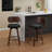 Set of 2 Mid Century Modern Swivel Bar Stools,  Upholstered Faux Leather Counter Height Barstools with Walnut Back & Bentwood Legs for Kitchen Island-247220270