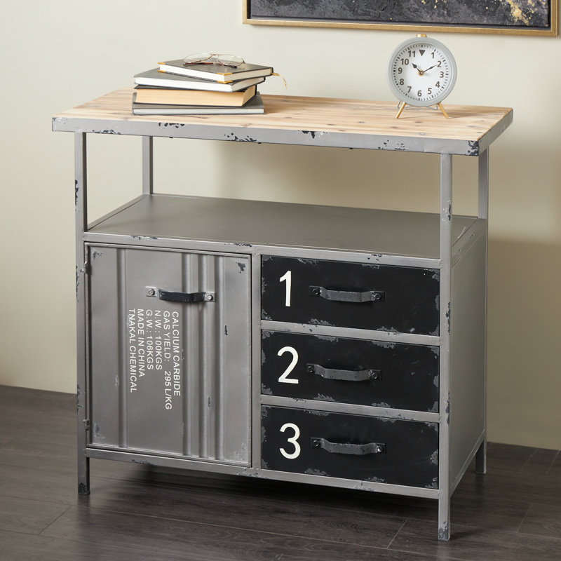 Metal Army Surplus Style 3 Drawers 2 Shelves and 1 Door Room Cabinet with Numbers and Text