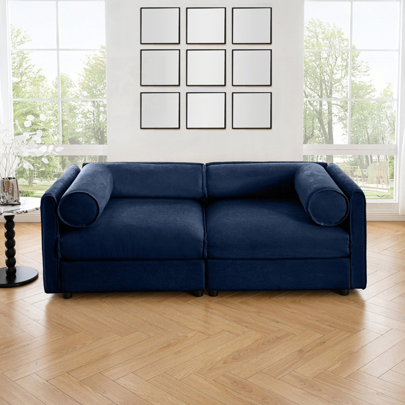 Élégant canapé 2 places en chenille avec siège de rangement, Bleu