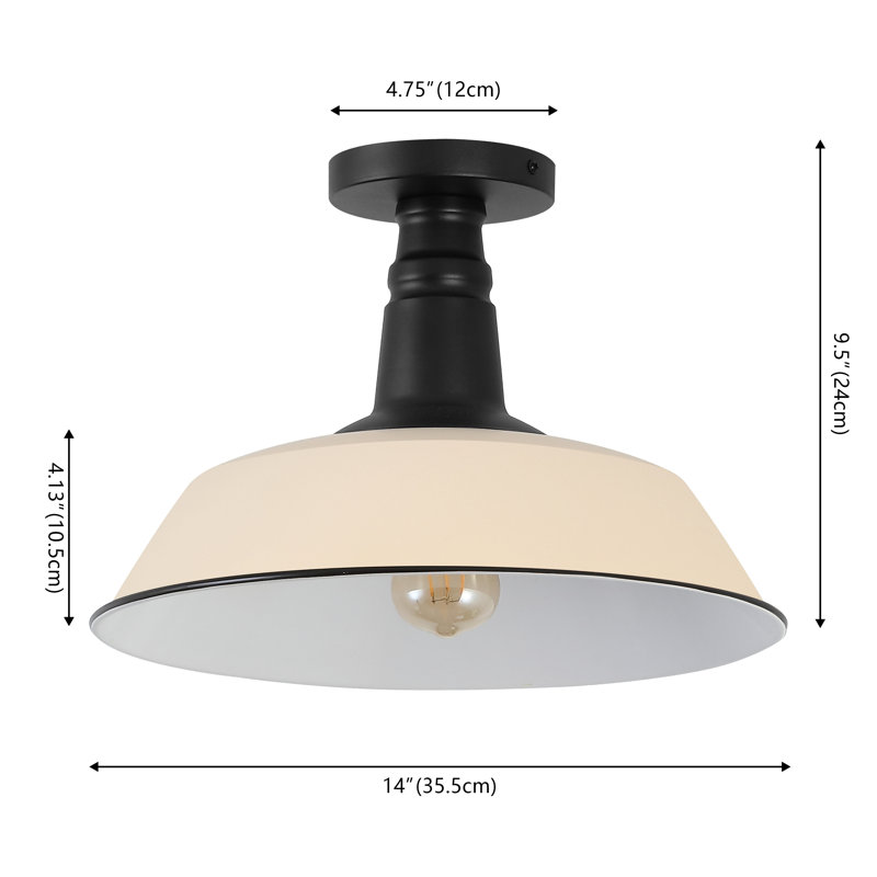 Plafonnier semi-encastré 1 lumière 14 po, Amande mate