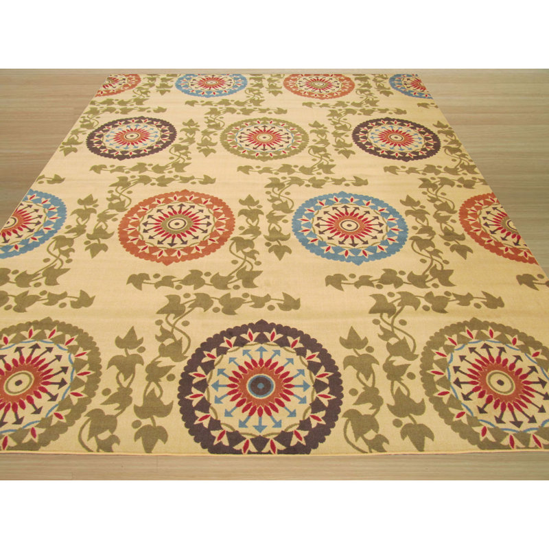 Mandana Ivory Machine Made Transitional Floral Nylon Area Rug, Rectangle 5'3" x 7'3"