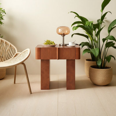 Wood End Table with Drawer, Mid-Century Accent Side Table for Living Room Bedroom