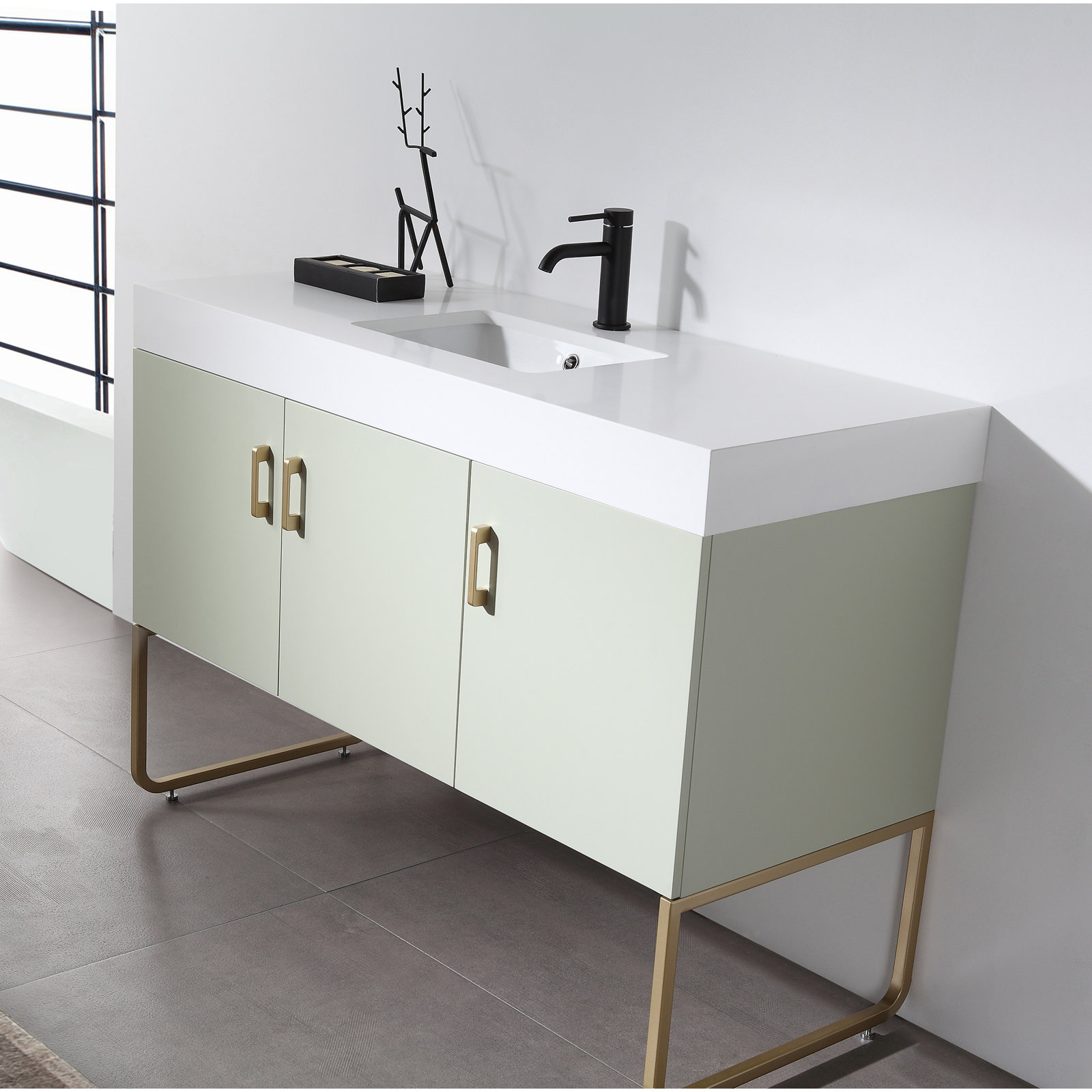 Keena 48'' Natural Wood Veneer plywood Single Bathroom Vanity with Engineered Quartz Top, Pine Mist