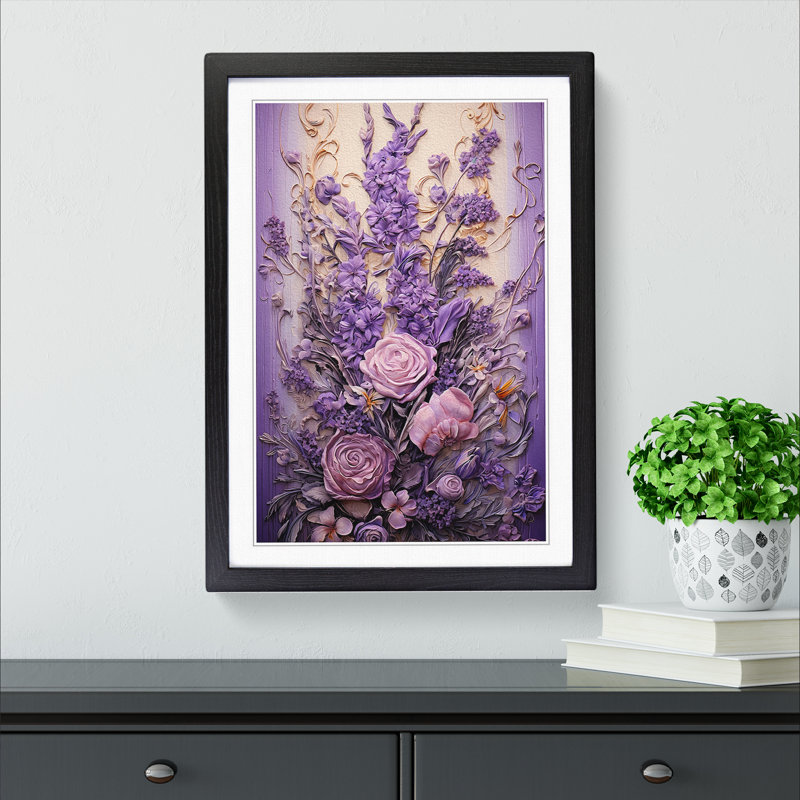 Lavender Flower Baroque 1 Piece Single Picture Frame Wall Art, 34cm H x 25cm W x 2cm D, Black Framed