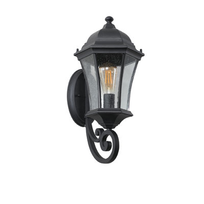 Ensemble de 1 lanterne murale d'extérieur murale rétro - Élégante applique en métal noir pour l'éclairage de porche, de patio et de jardin (ampoule non incluse)