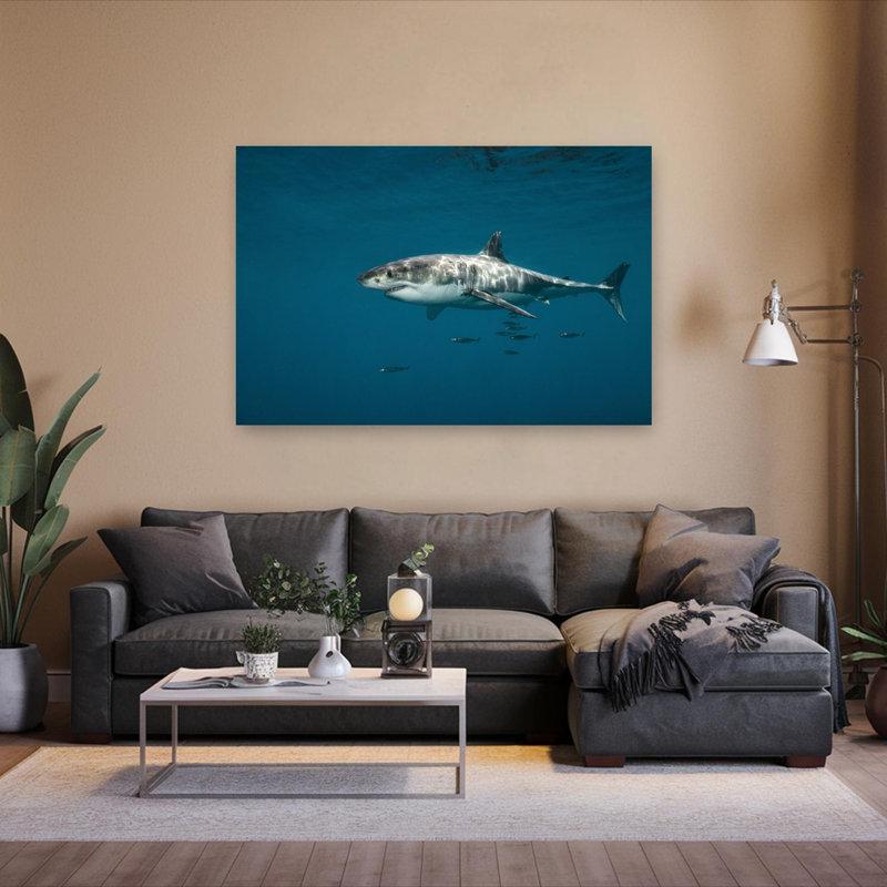 " Majestic Great White Contemporary Fish Shark Nature Ocean Wall Art Print " Print, 40" H x 60" W