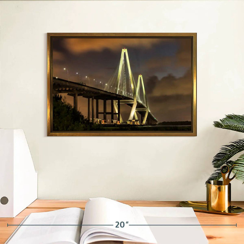 Le pont Ravenel à Charleston, Cadre flottant doré, 13 po x 9 po