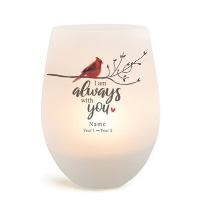 Porte-bougie avec verre à vin givré «Always with you» sur une branche d'arbre