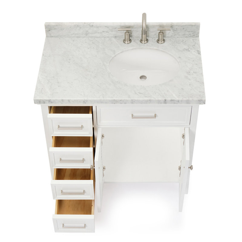 Kensington 37'' W Single Vanity, White, Italian Carrara Marble