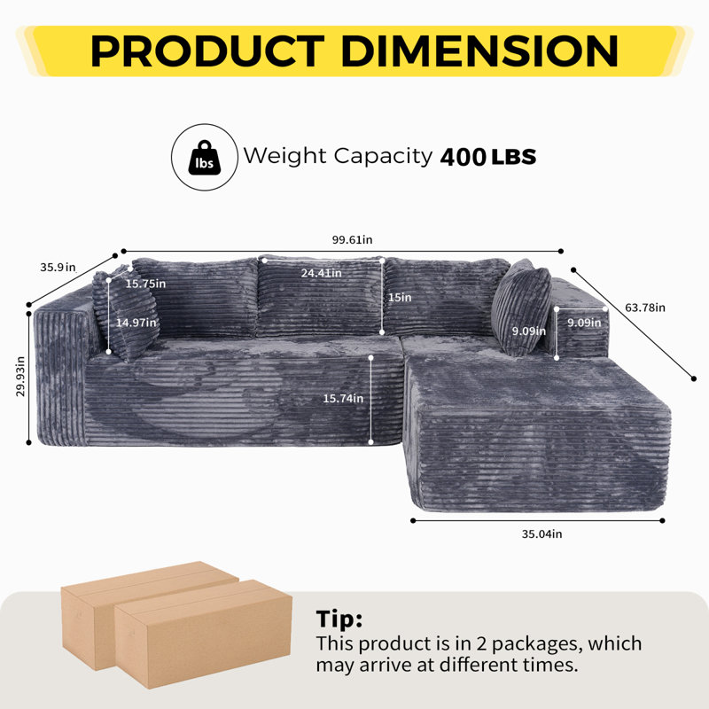 Canapé modulaire à compression à siège profond 100 pouces Compression
