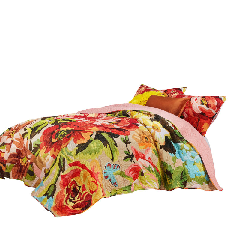 Blush Floral Twin Microfiber Reversible Quilt Set