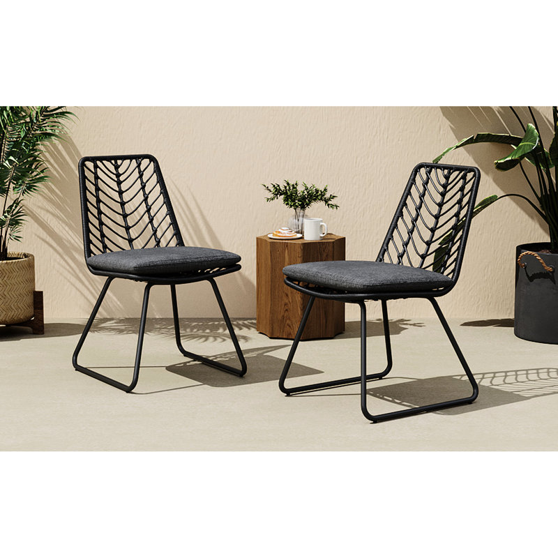 2Pcs Chairs With Gray Seat Cushions For Garden & Outdoor Use - Transitional, , Easy Assembly Chair Patio Transitional Style, Water-,
