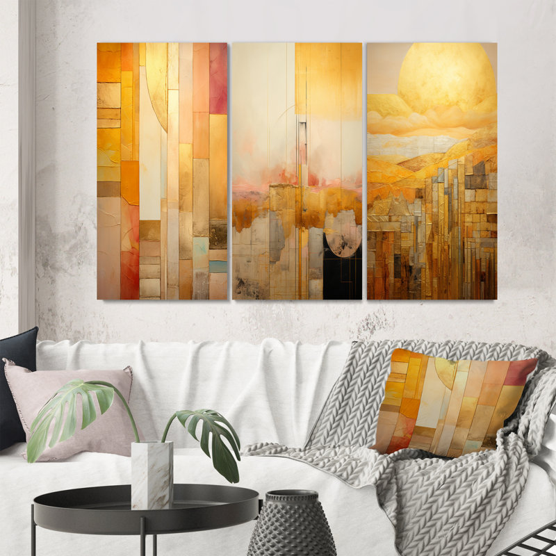 «Sunset In The Golden CIty», 3 pièces sur toile, Toile tendue, H 28 po x l 36 po