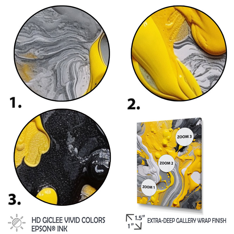 Yellow and Grey Cosmic Vibrations II - Abstract Canvas Print, 40" H x 30" W, No Frame, Wrapped Canvas