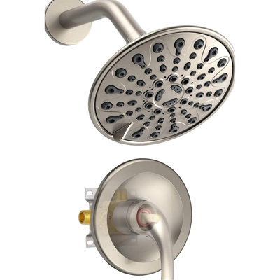 Wall - Mounted Single Handle 6 Spray Pattern Shower With Included Valve And Arm, 360 Adjustable Joint On Head, Holes For Easy Removal, Brushed Nickel Plastic Design Functions Faucet Joint, Cleaning,