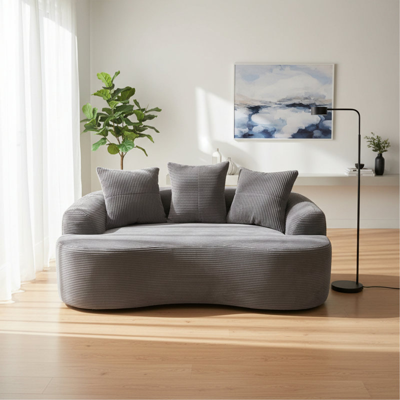 Canapé courbé avec coussins à ressorts ensachés pour siège moelleux, petit canapé avec 3 coussins décoratifs, aucun assemblage requis