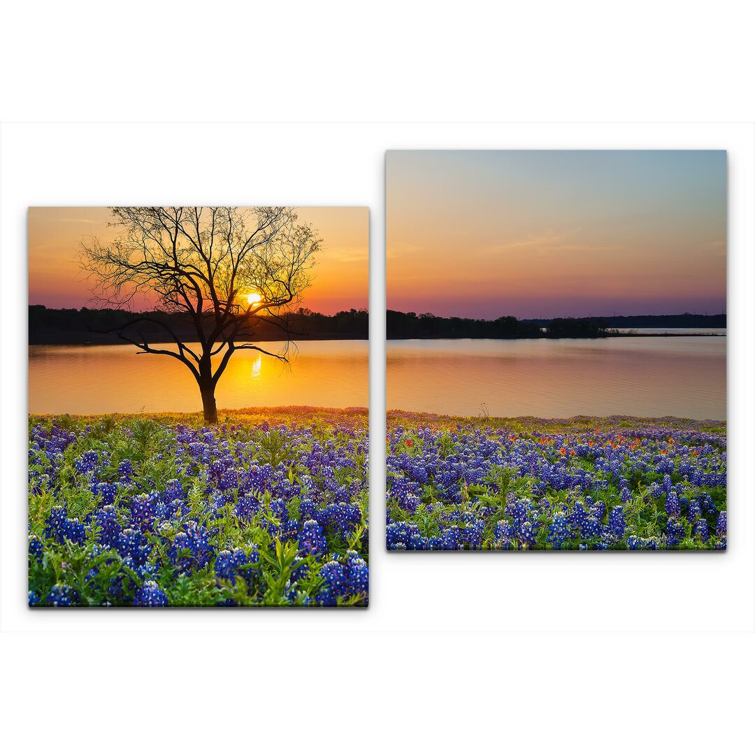 2-tlg. Leinwandbilder-Set Schöner Baum mit Blumen