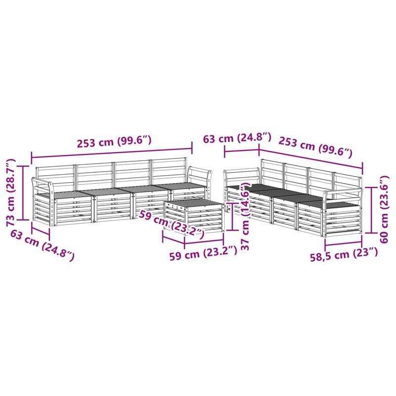 253cm Wide Patio Sectional Set