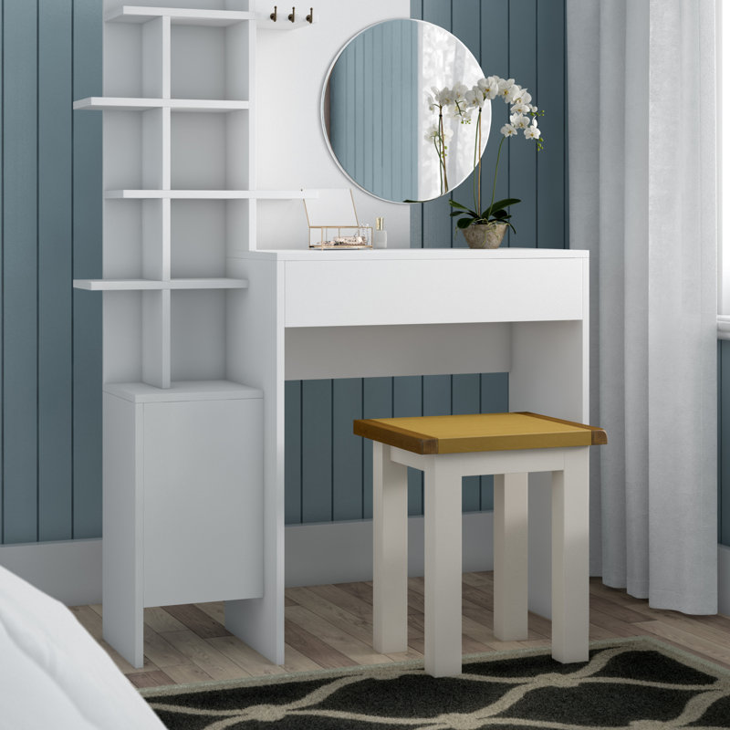 Brecken Dressing Table with Mirror, White