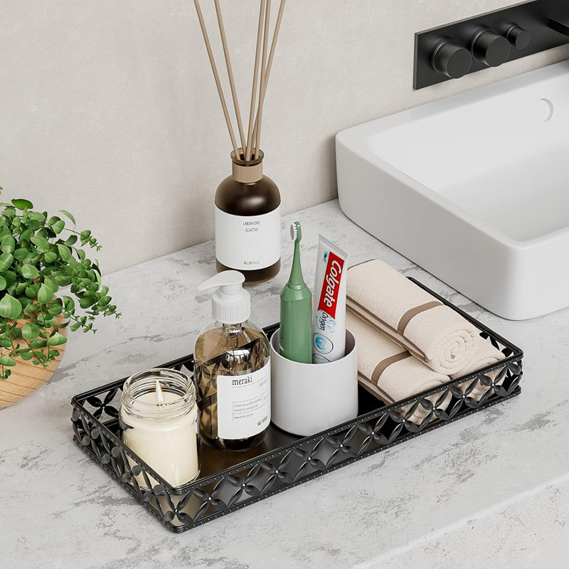 Decorative Bathroom Countertop Tray Organizer For Cosmetics And Accessories