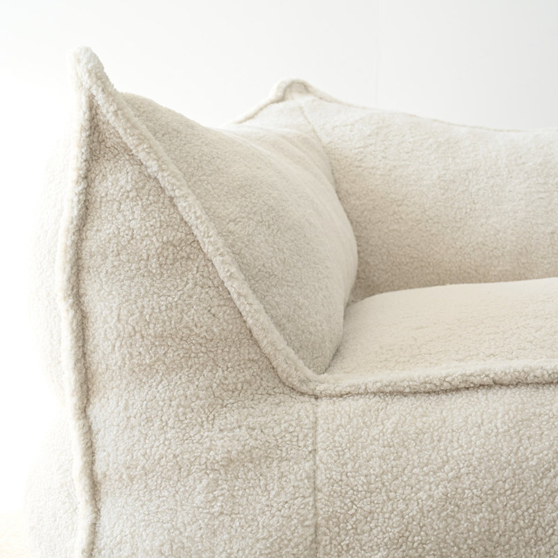 Teddy 43" Boucle Upholstered Bean Bag Couch For Adults and Kids, Beige Polyester