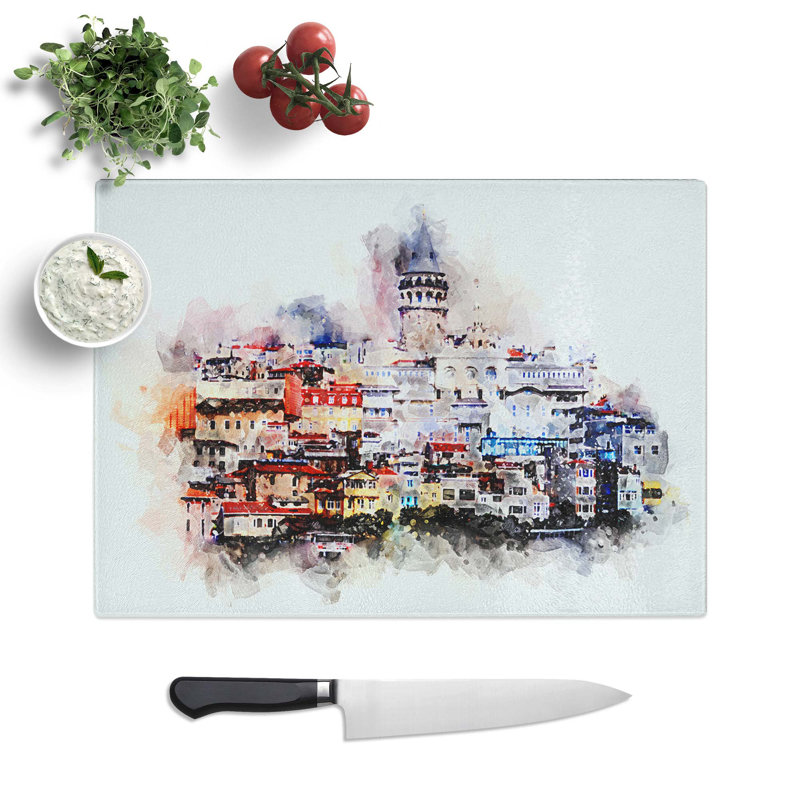 Glass Galata Tower in Istanbul Turkey in Abstract Chopping Board, 39 cm W x 28.5 cm L