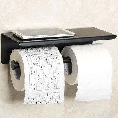 Porte-papier hygiénique en acier inoxydable avec tablette, distributeur de papier hygiénique robuste, installation murale ou auto-adhésive, finition noir mat