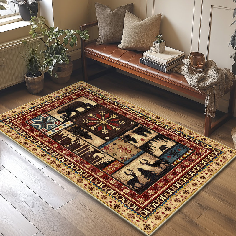 Tapis lavable anti-dérapant Cabin Brown Bear, Rectangulaire 3 pi x 5 pi