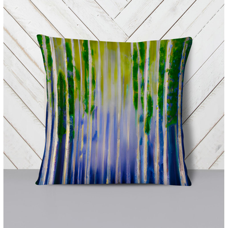 Throw Pillow With Insert, Green/Purple Striped/Abstract 2, 18"H x 18"W