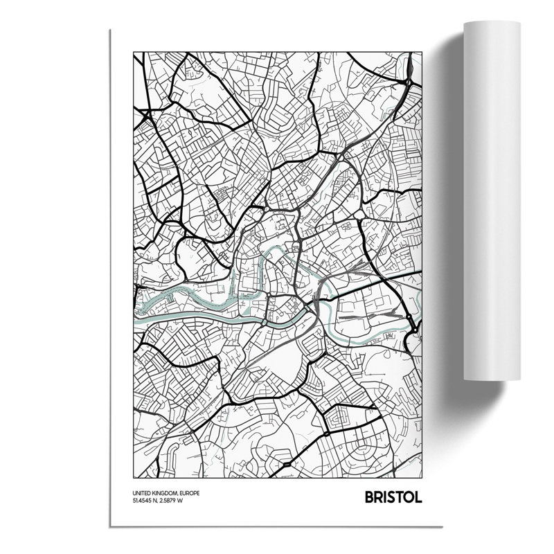 Map Bristol UK - Unframed Graphic Art, 84cm H x 59cm W x 0.1cm D
