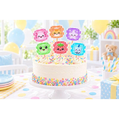 Kawaii Keyboard Cake Toppers, Axolotl Cat Frog Boba Picks (Set of 6)