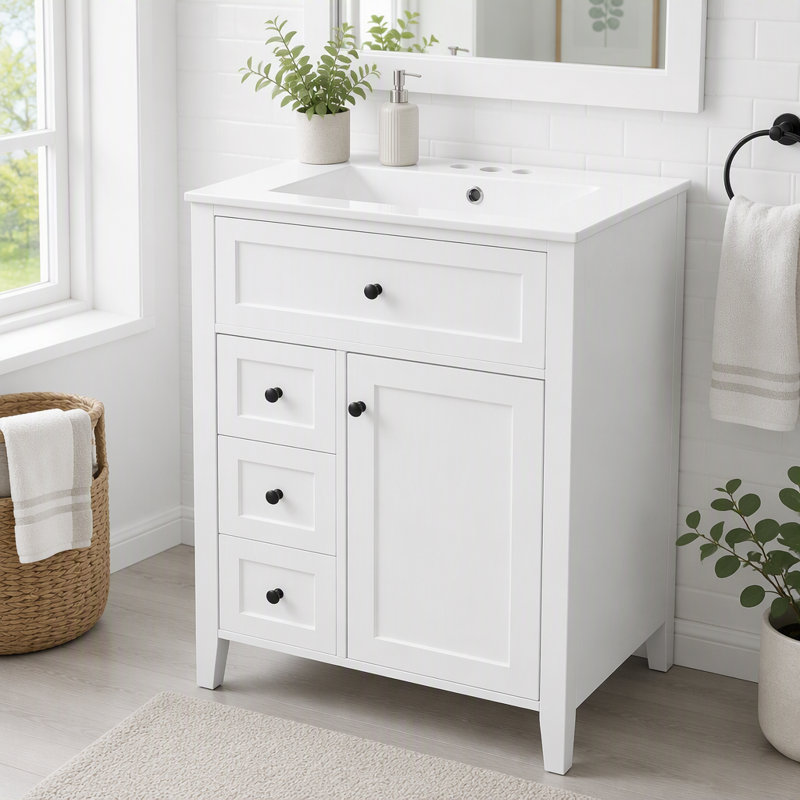 Meuble-lavabo 24 po avec lavabo et rangement spacieux, White, 24
