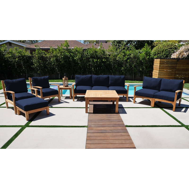 Huntington Teak 7 - Person Patio Conversation Set with Cushions, Navy Sunbrella®