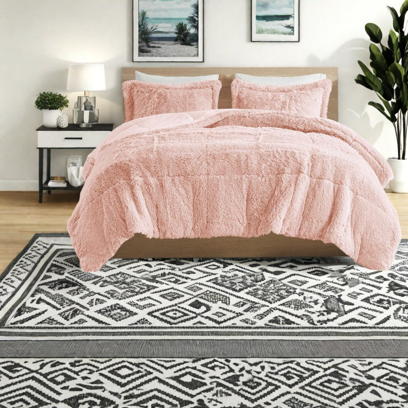 Ensembles de literie confortables en fausse fourrure à poils longs, mini ensemble d'édredon en polyester, conception moderne rosée pour la chambre à coucher